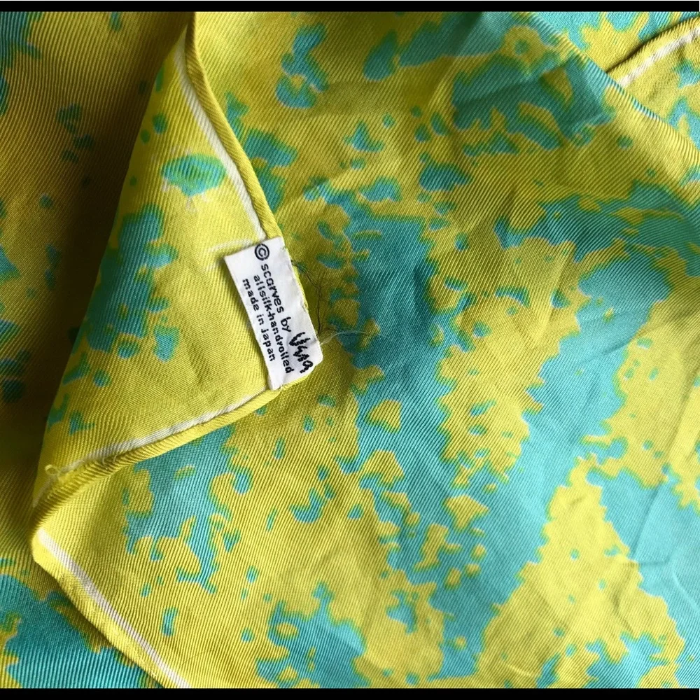 Neon 60s Silk Vera Neumann Scarf with Green and Blue Mirage Pattern